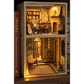 ALGWOOD Nook Street Book Nook Ahşap Maket – Işıklı Kitaplık Arası Mini Sokak Diorama-3D Ahşap Diorama Maket