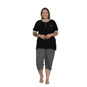 Alimer Büyük Beden Kadın Pijama Takımı, Siyah, 2XL-4XL, Likralı Rink Viskon, Kısa Kol Kapri (SİYAH, 4XL)