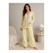 Alize Moda %100 Pamuklu Çiçek Desenli Büyük Beden Uzun Kollu Düğmeli Anne-Kadın Pijama Takımı