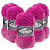 Alize Süperlana Maxi El Örgü İpi,%75 Akrilik%25 Yün, 5'li Paket, 100g/100m, 8-10 Numara Şiş İçin, Hırka ve Kazak Örgüsüne Uygun (149 Fuşya)