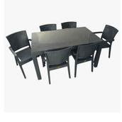 Almina Italy 80x140 Antrasit Renk Camlı 6 Kişilik Rattan Desenli Bahçe Masa Takımı