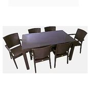 Almina Italy 90x150 Kahverengi Renk Camlı 6 Kişilik Rattan Desenli Bahçe Masa Takımı