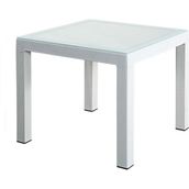 Almina Rattan Masa Camlı 90x90 cm Beyaz Bahçe Balkon Teras Masası