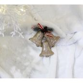 Altın Yaldızlı Noel Çanı Süsü, Kırmızı Kurdele ve Çam Kozalağı ile, Yılbaşı Ağacı Dekorasyonu, Glitter Efektli 12 cm