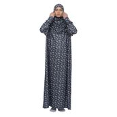 Altobeh Çiçek Desenli Kollu Siyah Pratik Tek Parça Tak Çıkar Başörtülü Likralı Kadın Tesettür Namaz Elbisesi