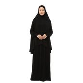 Altobeh Pamuklu Yarasa Kollu Siyah Başörtülü Organik Tesettür Pratik İki Parça Namaz Elbisesi