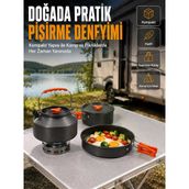 Alüminyum Kamp Pişirme Seti Katlanabilir Kulplu Çaydanlık Tencere Tava Yemek Seti