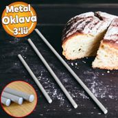 Aluminyum Metal Oklava 3Lu Set Borek Hamur Yufka Acma Silindir Yuvarlak Uzun Kisa Mutfak Arac