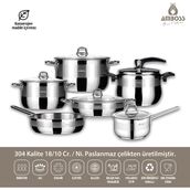 Amboss MER-2835 Merkür 11 Parça Tüm Ocaklara Uyumlu Paslanmaz Çelik Tencere Tava Sütlük Düdüklü Tencere Seti