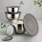 Amboss Satin 9 Parça Rendeli Karıştırma Kabı Kase Seti - Gri