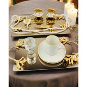 Amour Gold Lüks Swarovski Söz Nişan Tepsisi Beyaz