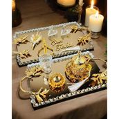Amour Gold Lüks Swarovski Söz Nişan Tepsisi gold