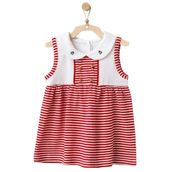 Andywawa AC21669R Kız Bebek Kırmızı Çizgili Önlük Yaka Elbise