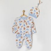 Andywawa AC22331 Ekru Bear & Friends Şapkalı Bebek Tulumu