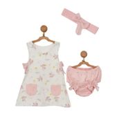 Andywawa AC22714 Kız Bebek Unicorn Motifli Bandalı Ekru Elbise Takım