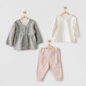 Andywawa AC24128 Ballerina 3'lü Gri Ekru Pembe Bebek Takım