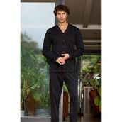 Ang Butik Kocabey 9134 Erkek V Yaka Boydan Düğmeli Pijama Takımı - Siyah - 3XL