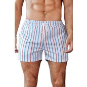 Angelsin Erkek Basic Standart Boy Renkli Çizgili Baskılı Mayo Cepli Deniz Şortu Beyaz - XL