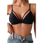 Angelsin Metal Kopçalı Şık Bikini Üstü (Çıkartılabilir Kaplı) Siyah