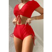 Angelsin özel tasarım yarım kol büzgü detaylı bikini üstü