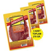 Apikoğlu Çemeni Sıyrılmış Dilimli Dana Kontrfile Pastırma 90 Gr. Üçlü Paket (Toplam 270 Gr.) - 1 Adet