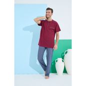 Aras 9801 Kısa Kol Erkek Pijamatakımı--Bordo--Mavi- - Bordo - Açık Mavi - 2XL