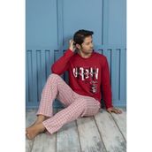 Aras Uzun Kollu Erkek Pijama Takımı--Kırmızı Renk-- - 2XL