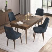 Are Serisi, Mdf 80X132 Açılabilir Barok Ahşap Desen Yemek Odası Takımı, 4 Sandalye Gold Halkalı - 80 x 132 cm - Antrasit
