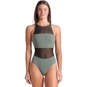 Arena 006658600 Mesh Panels Swimsuit Vent Back Gri Kadın Yüzücü Mayosu