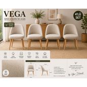 arge demo Vega Yemek Masası Sandalyesi Keten Kumaş (4 Adet) - Krem