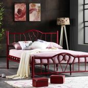 Argimo Orkide Çift Kişilik Başlıklı Yatak Odası 180x200 cm Ferforje Metal Bordo Karyola