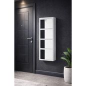 Arinna 4'lü Kilitli Beyaz ( Siyah Ahşap Desenli ) Metal Ayakkabılık