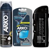 Arko Men Black 200 ml Köpük + Men T3 3'lü Tıraş Bıçağı + Black 200 ml Tıraş Kolonyası