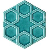Armada Çini 15x17 cm Rölyefli Yıldız Turkuaz Altıgen Seramik