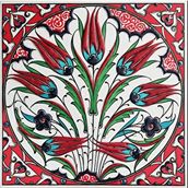 Armada Çini 20x20 cm ED 335 Kırmızı Lalezar Desenli Eldekoru Çini karo