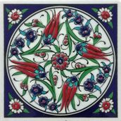 Armada Çini ED 108 Dört Lale Desenli El Dekoru 10x10 cm Çini Pano