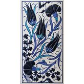 Armada Çini ED 224 10x20 cm Üç Lale Mavi Beyaz Eldekoru Çini Karo