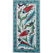 Armada Çini ED 227 10x20 cm Turkuaz Hançer Yapraklı Eldekoru Karo