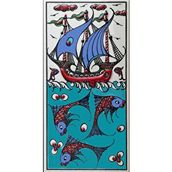 Armada Çini ED213 10x20 cm Kırmızı İznik Kalyon El Dekoru Çini Karo