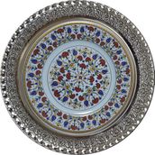 Armada Çini Prt 35 25 cm Sarı Altın Yaldızlı Lale Karanfil Gümüş Çini Tabak