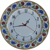 Armada Çini Prt 66 25 cm Kırmızı Sarı Yaldızlı Lale Karanfil Çini Saat