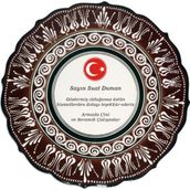 Armada Çini Resimli Baskılı El Dekoru Kütahya Çini Kahverengi 30 cm Tabak
