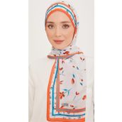 Armine 10008-06 Turuncu Karma Çiçek Desen Trend Şal