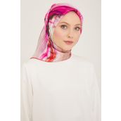 Armine 9102-52 Mercan-Mor Batik Desen Tivil İpek Eşarp