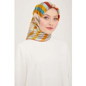 Armine 9107-32 Havacı Mavi-Taba Çizgi Desen Sura İpek Eşarp