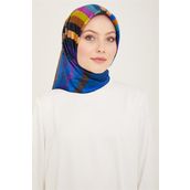Armine 9107-82 Lacivert-Mor Çizgi Desen Tivil İpek Eşarp
