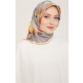 Armine 9146-33 Turuncu-Gri Kelebek Desen Sura İpek Eşarp