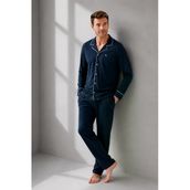 Arnetta Premium Seri Erkek %100 Pamuklu Önden Düğmeli Rahat Kalıp Uzun Kollu Kutulu Pijama Takım