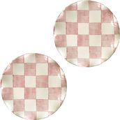 Arter Home Damalı Pembe 2'li Pasta Tabağı