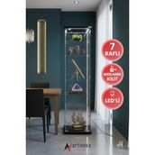 Artinoks Home 7 Raflı Kilitli Ledli Cam Vitrin Dolap Camlı Gümüşlük Koleksiyon Sergi Kitaplık Kapaklı Büfe Mutfak Teşhir Dolabı - Siyah